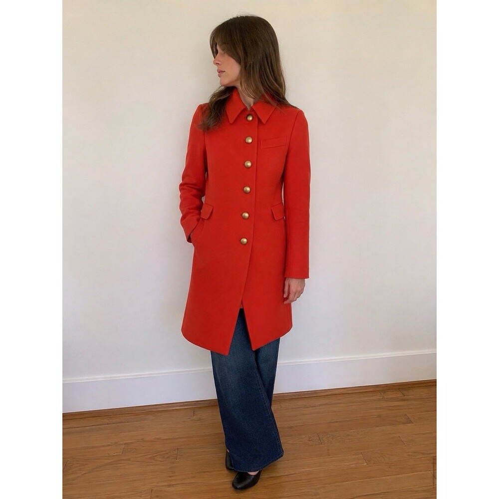 Marc by Marc Jacobs Tomato Red Wool Coat Sz 0 Tailored Statement Long Jacket - Picture 2 of 14